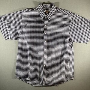 Cherokee Button Down Short Sleeve Shirt Formal Mens Size XL Cotton Plaid Blue